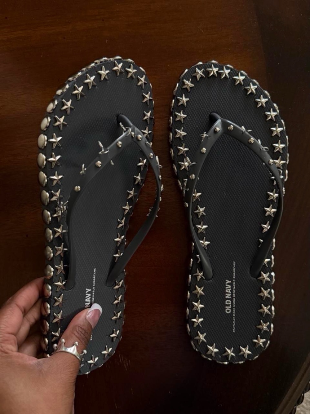 Black Star-Studded Charm Flip Flops